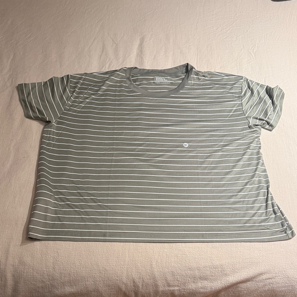 Eddie Bauer Olive Green & White Striped Short Sleeve Tee